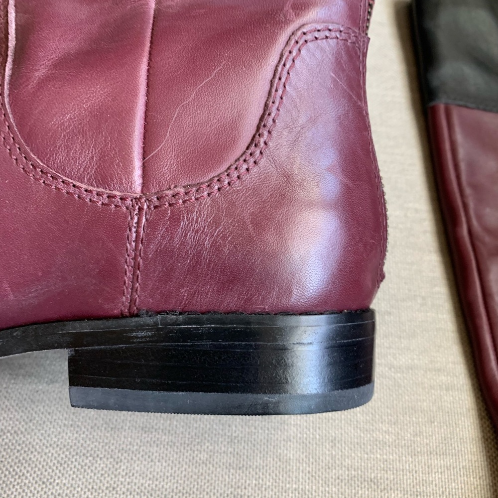 Isaac Mizrahi Burgundy and Black Leather Boots - Picture 3 of 6